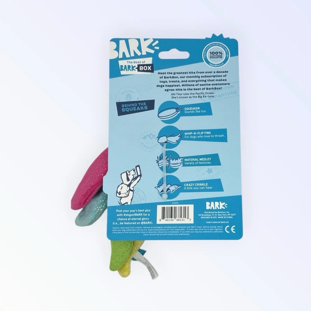 Bark Box Best of XS-S AHI TINA Squeaky Thrash Crinkle Dog Toy New!!